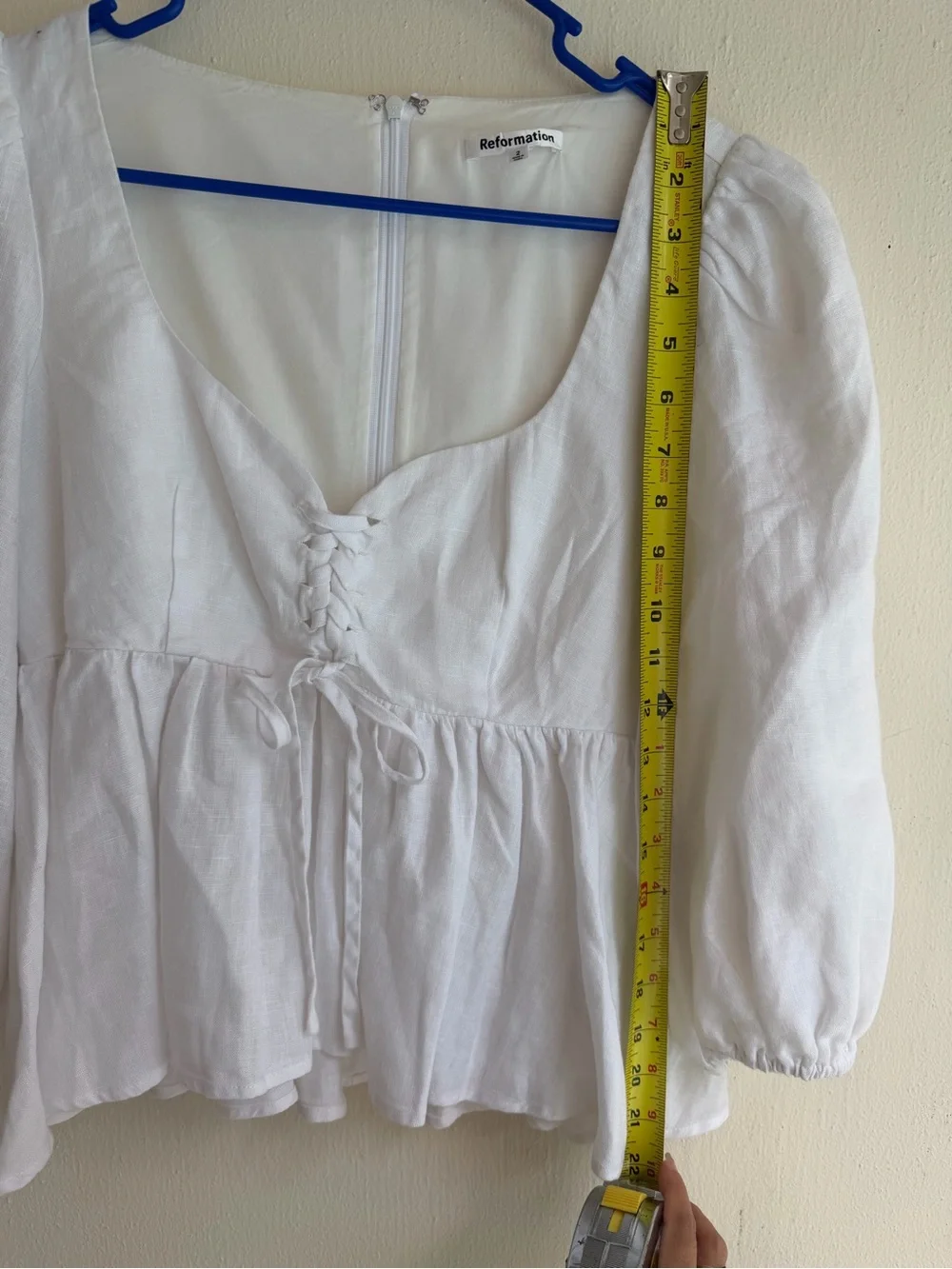 Reformation White Linen Lace-Up Peasant Blouse